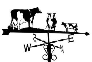 Three Friesian cows weather vane